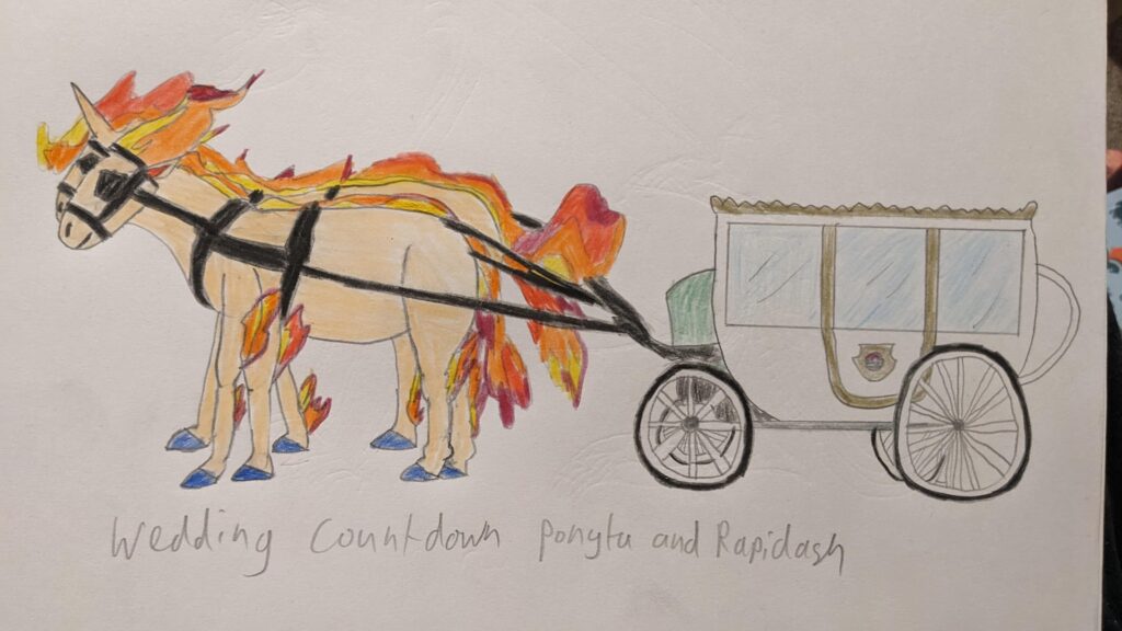 Ponyta and Rapidash pulling a horse drawn carriage for the wedding