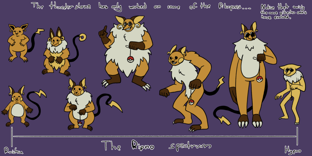 I made Even more cursed fusions in the spectrum, this time of raichu and hypno.