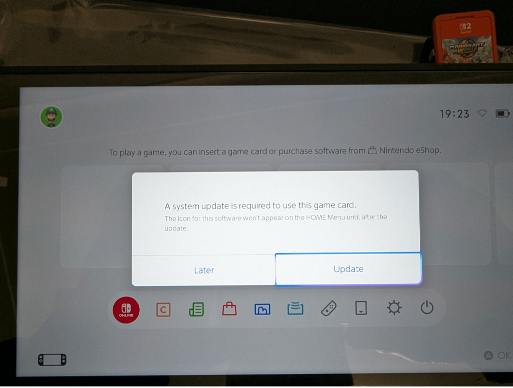 Switch 2 can't play any games without updating the firmware (yes, even Switch 2 cartridges won't work)