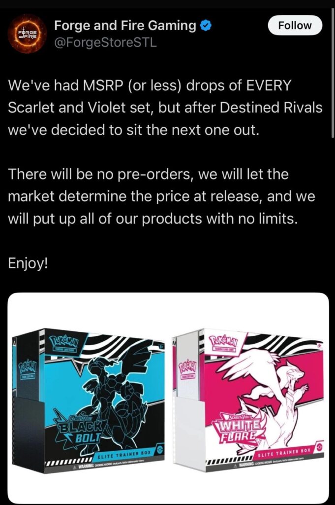 One of the largest card shops, known recently for doxxing users and cancelling Destined Rivals preorders, claims to be “sitting out” of MSRP for the next set