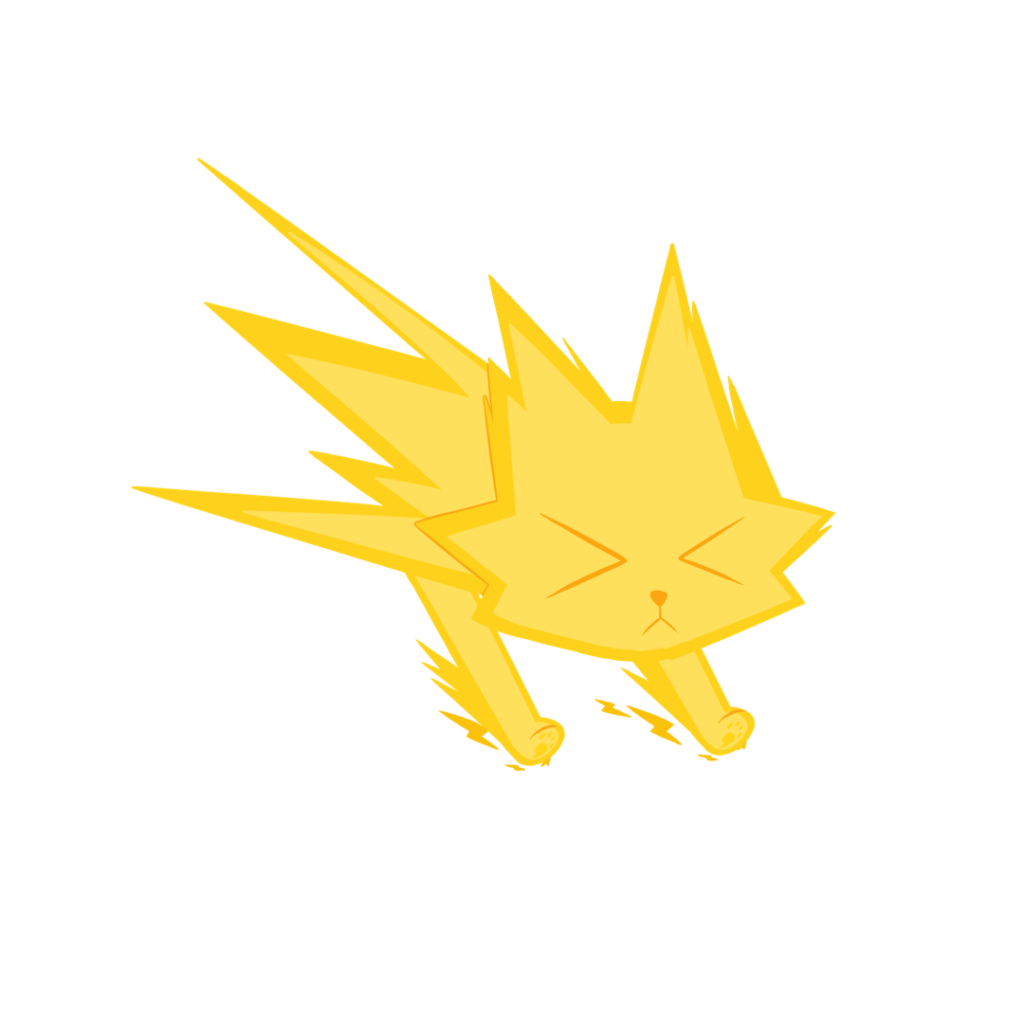 This is my electric cat Pokemon Zoomizolt! He is based off of the concept of cats getting 'The Zoomies'