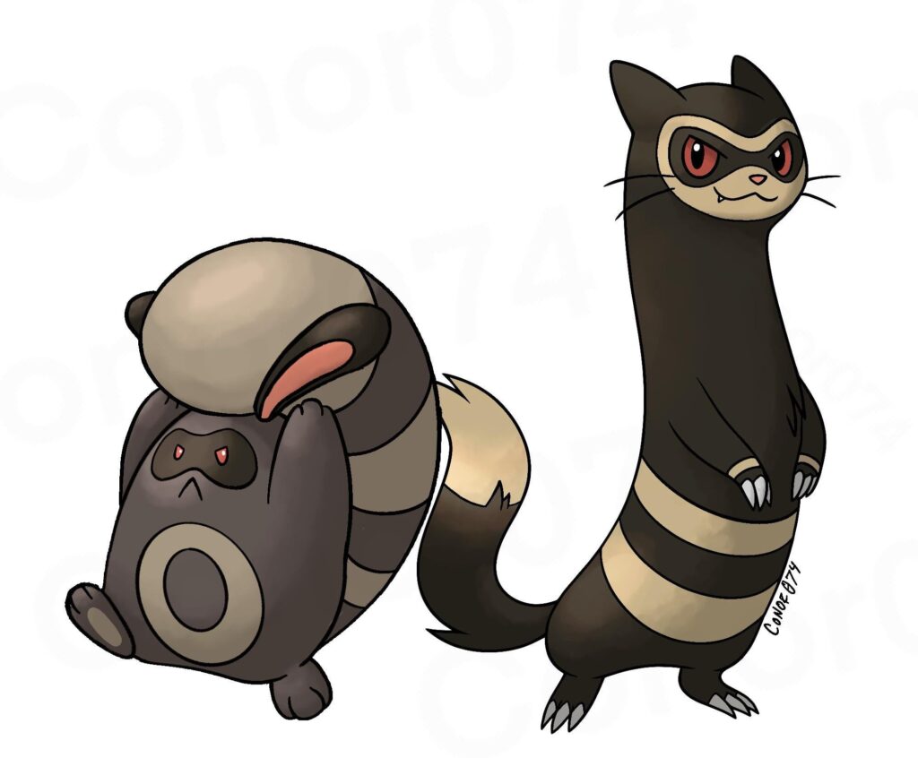My first fakemon - Dark Type Regional Sentret & Furret