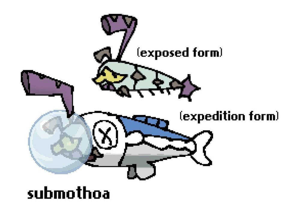 first attempt at a fakemon!! meet submothoa & lousetronaut