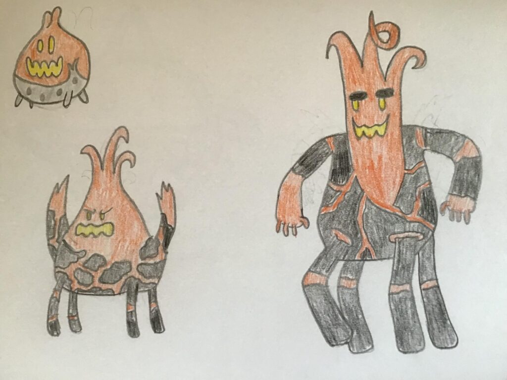 I made this fakemon line, can anyone help me come up with names and dex entries for them? (read description for more information)