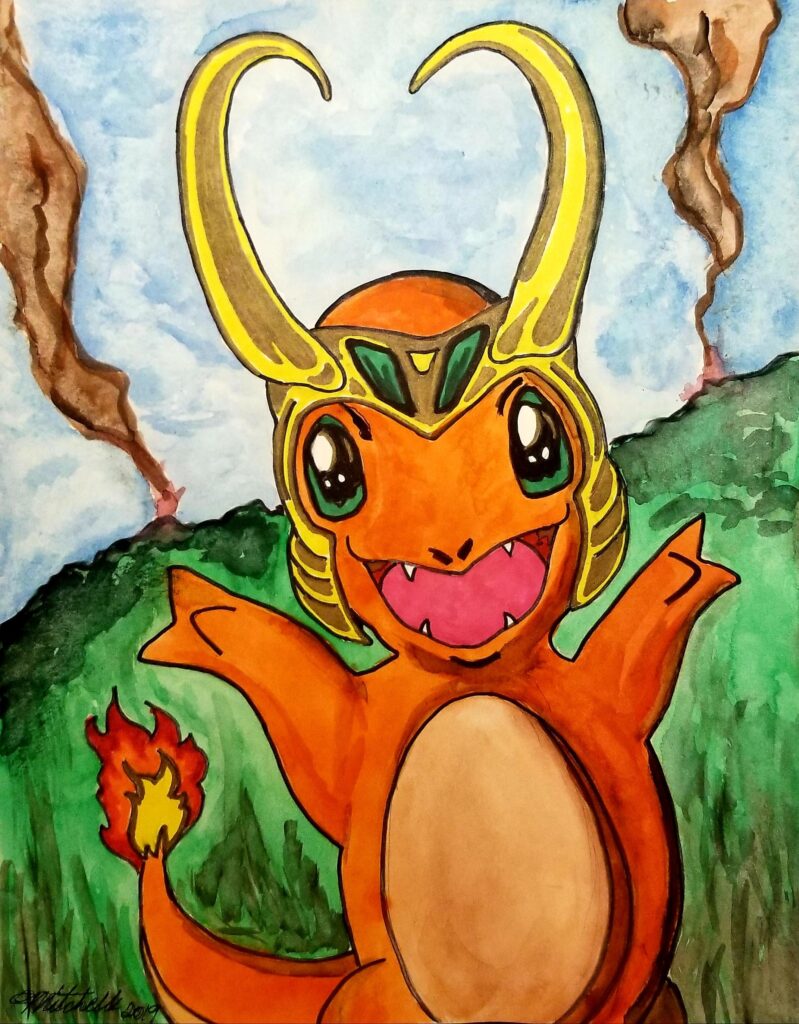 [OC] Charmander Loki, Brett Mitchell Artist, bmitch999, pens & water color, 2019.