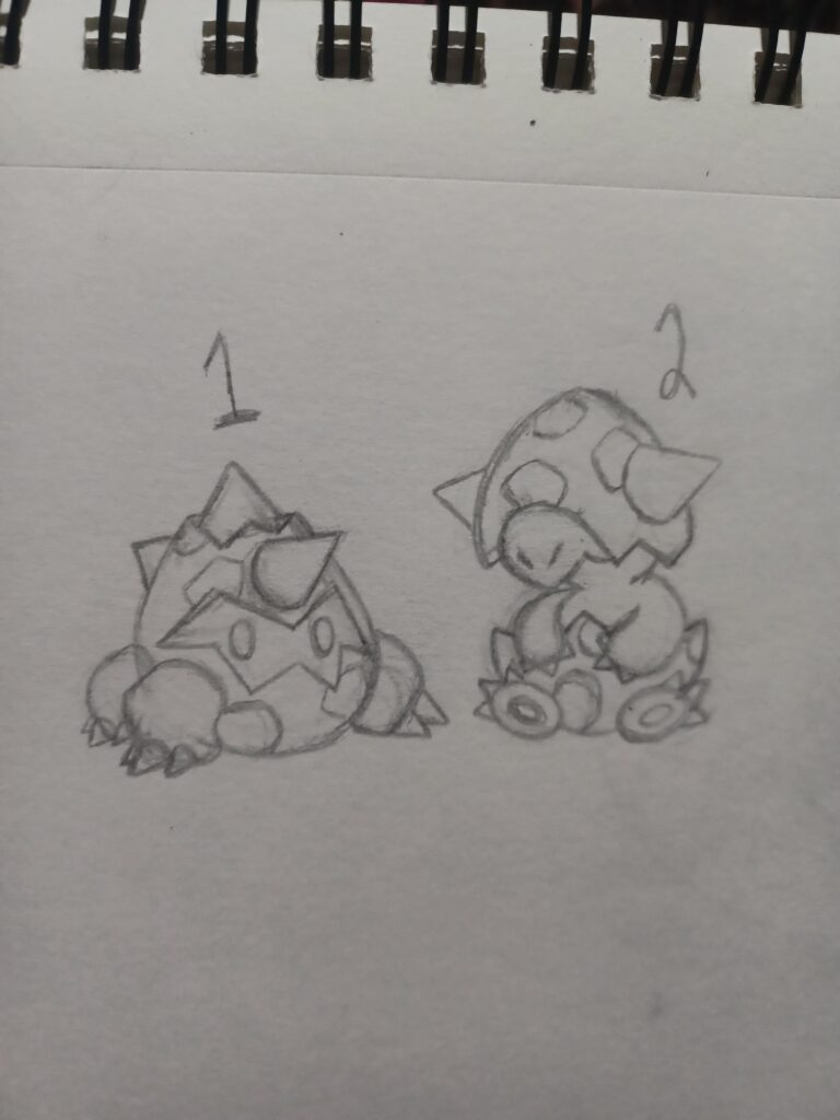 Should I go with 1 , or 2? A pre evo for a three stage caveman lizard line