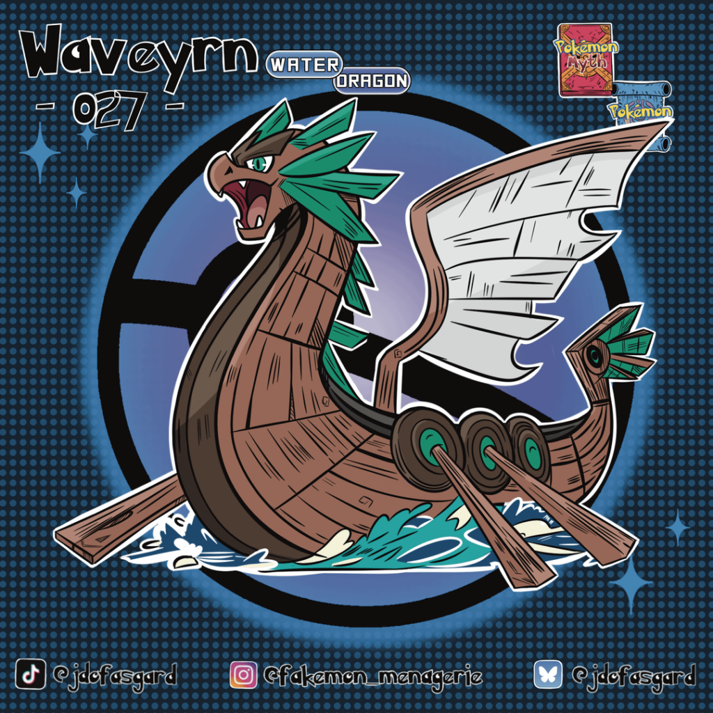 When you're right, you're right. Resubmiting Waveyrn, my regions Ride Pokemon but with an organic sail.