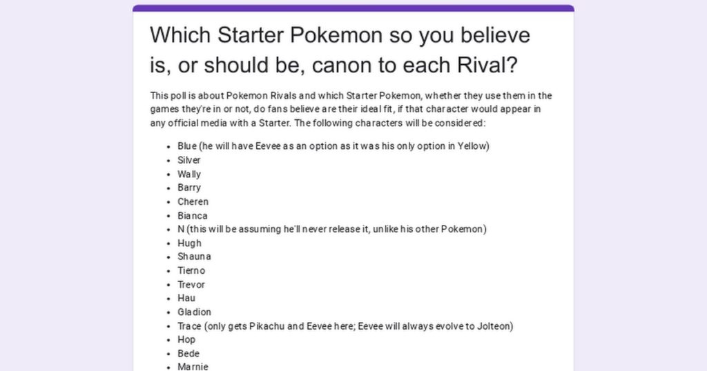 Which Starter Pokemon so you believe is, or should be, canon to each Rival?