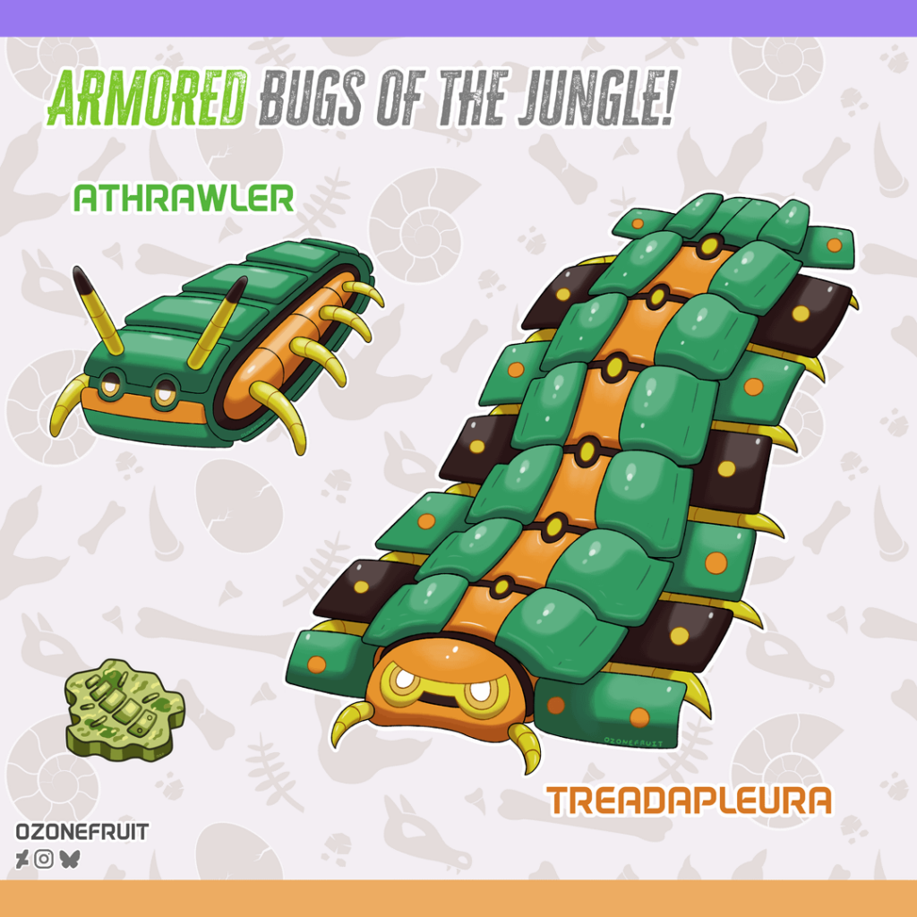 [OC] Arthropleura Fakemon Line! Arthrawler and Treadapleura!