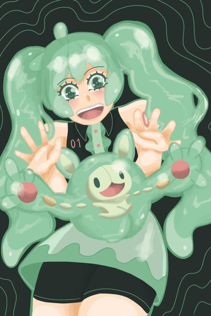 My fanart of Reuniclus and Miku! Which style do you prefer?