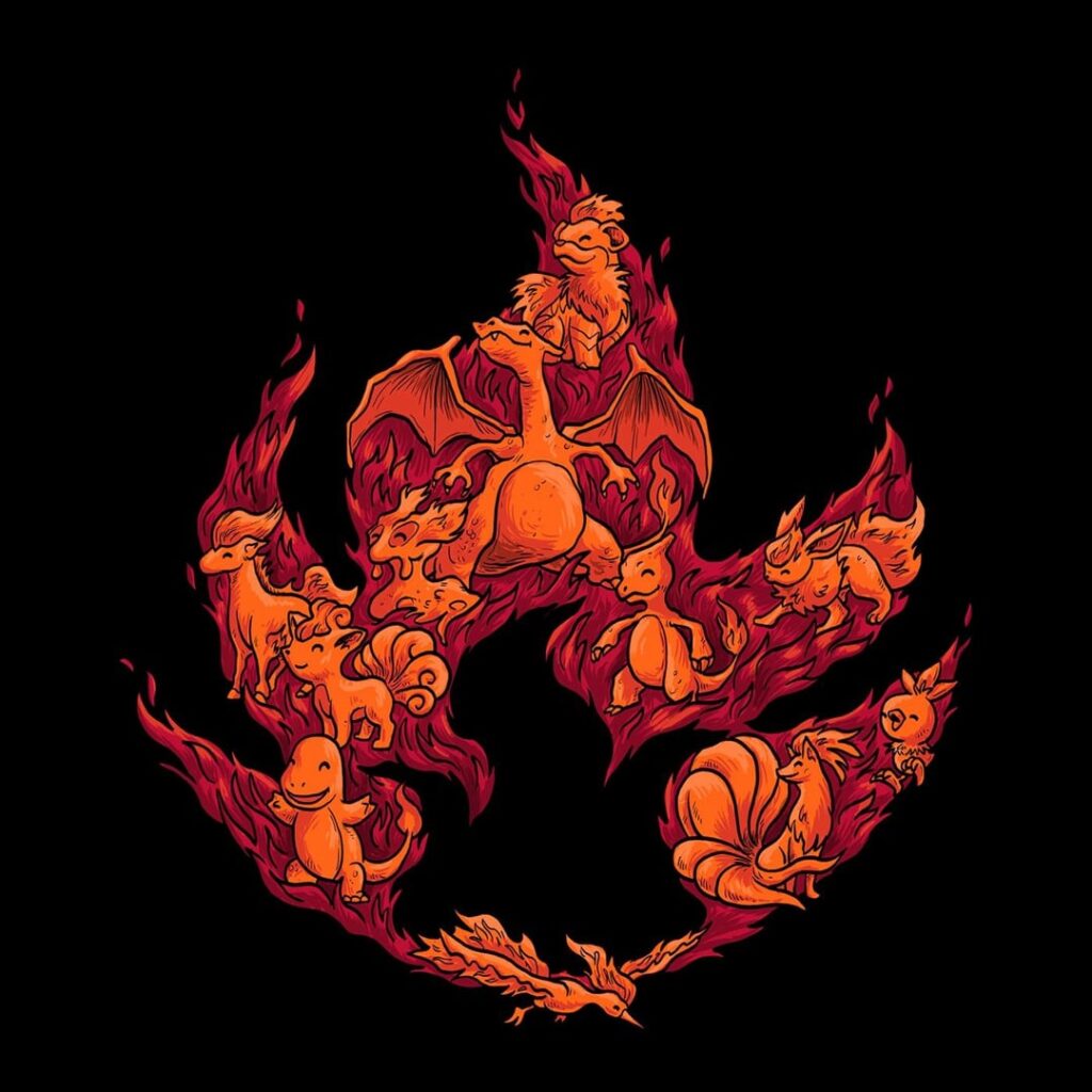 I made a series of doodle illustrations featuring many Pokémon types, with each Pokémon inside its elemental type icon [OC]