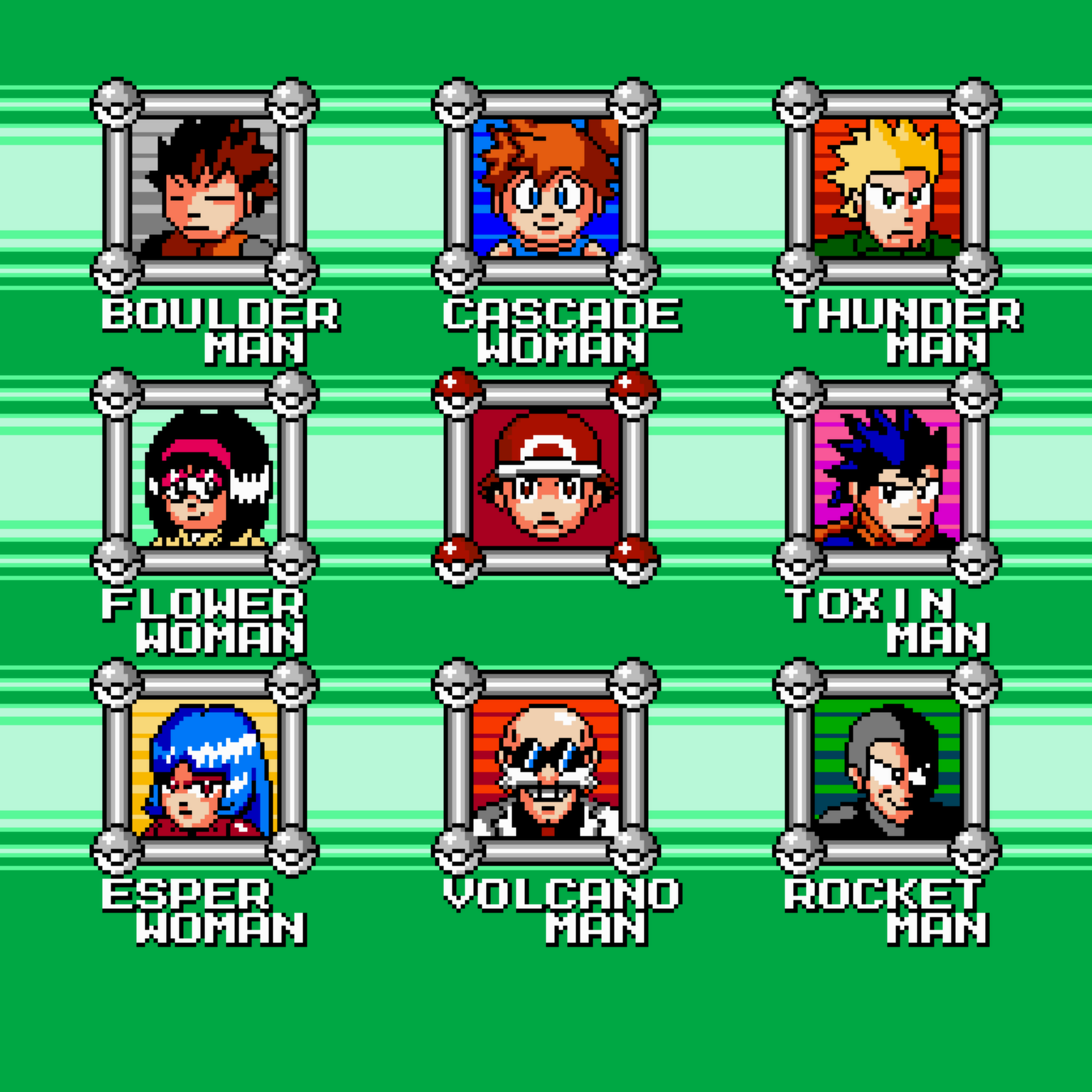 (OC) Mega Man inspired 'Stage Select' with the Kanto Gym Leaders