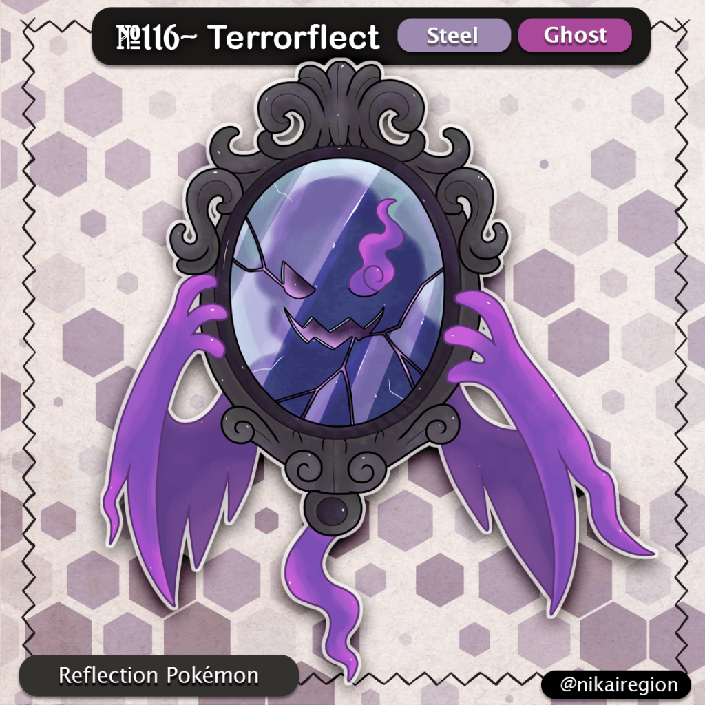 Ungaikyõ Yokai Mirror Fakemon - Steel/Ghost Pokémon - Broken Mirror Japanese Pokemon - @nikairegion