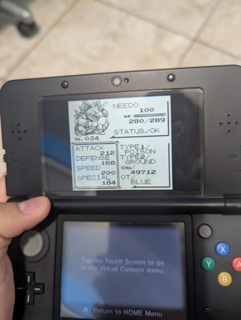 finally did the nidoking level 100 glitch in pokemon blue