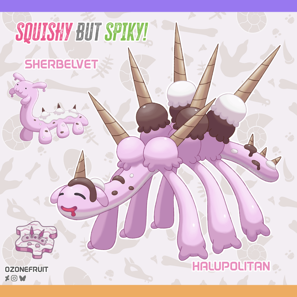 [OC] Hallucigenia Fakemon Line! Sherbelvet and Halupolitan!