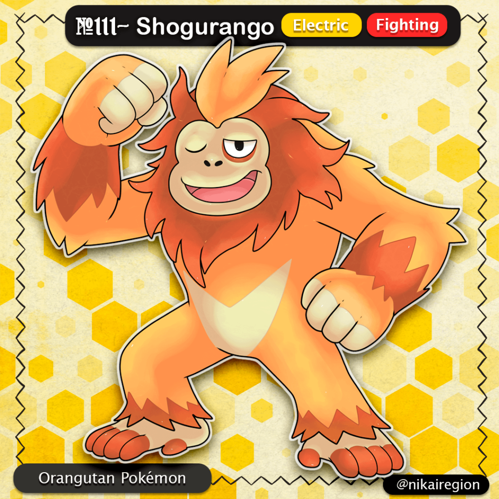 Orangutan Fakemon - Electric/Fighting Pokémon based on: Shõjõ Yokai - Japanese Pokemon - @nikairegion