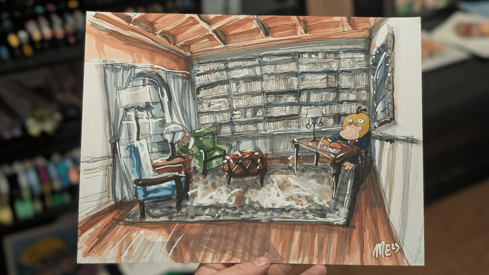 Psyduck being opulent. Drawn with mixed media!