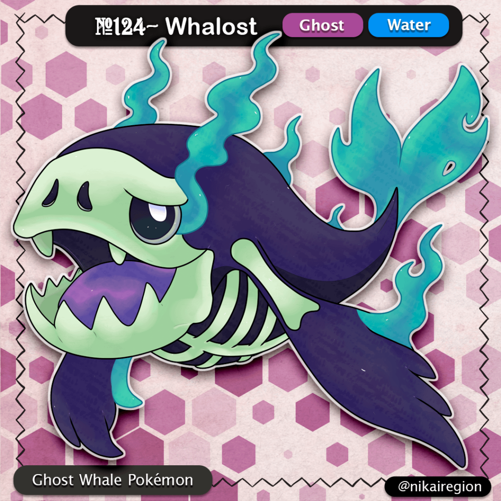 Bake Kujira Fakemon - Ghost/Water Whale - Japanese Yokai Pokémon - @nikairegion