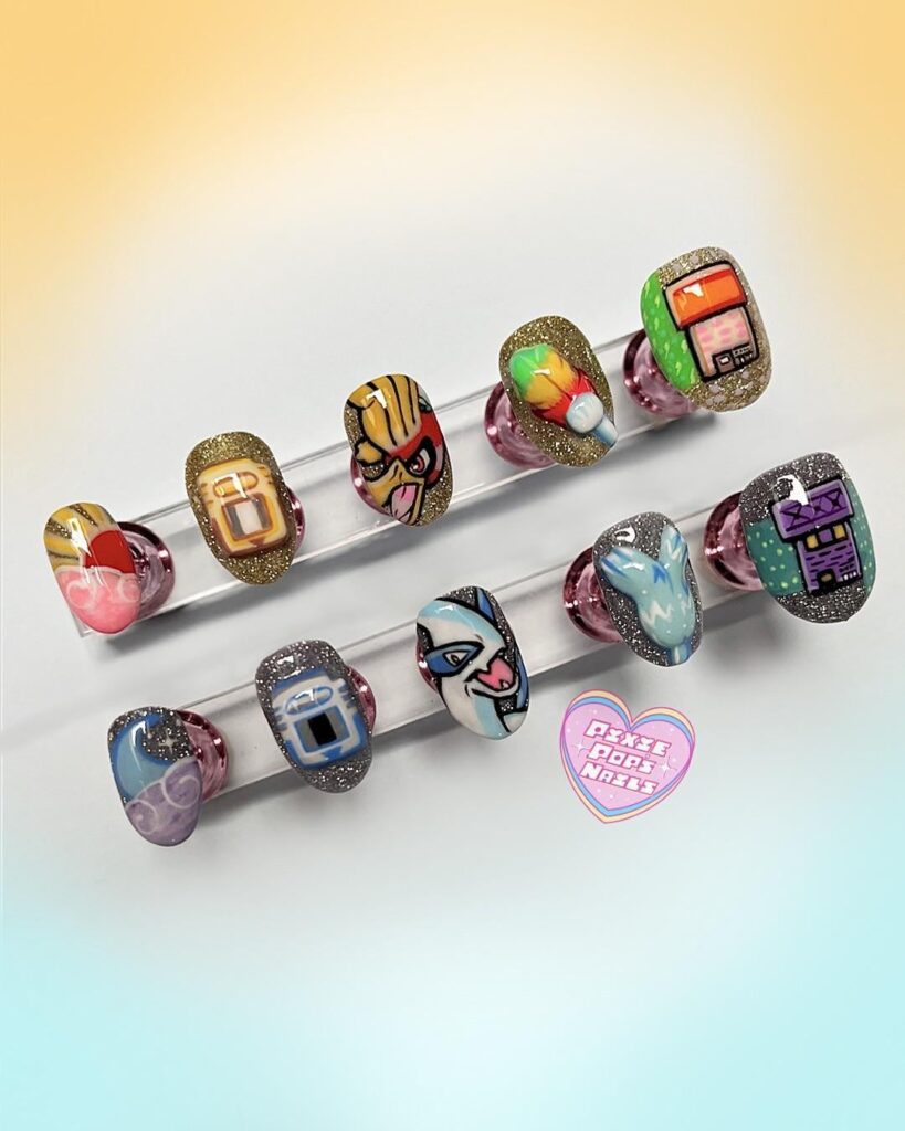 Hand painted Pokemon Gold vs Silver nails