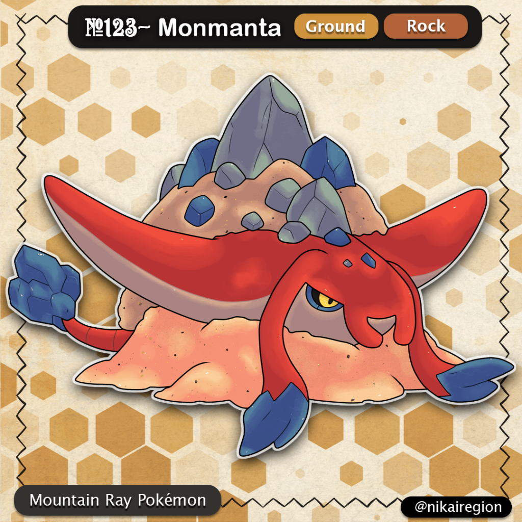 Mountain Manta Ray Pokémon - Ground/Rock Akaei - Yokai Japanese Fakemon - @nikairegion