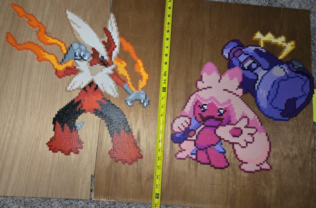 Made perler bead mega blaziken and tinkaton for a friend
