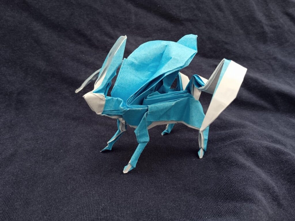 my suicune origami in blue & white paper [OC]