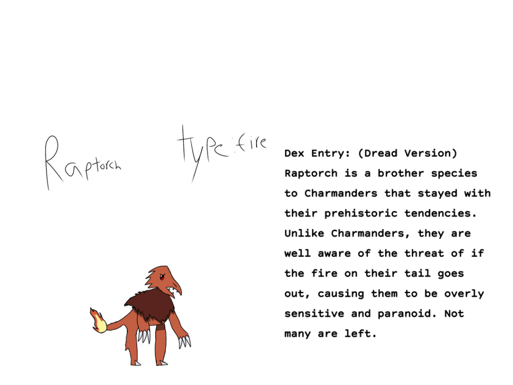 First and final stage designs for the fire starter (yes ik about Pokemon Uranium)