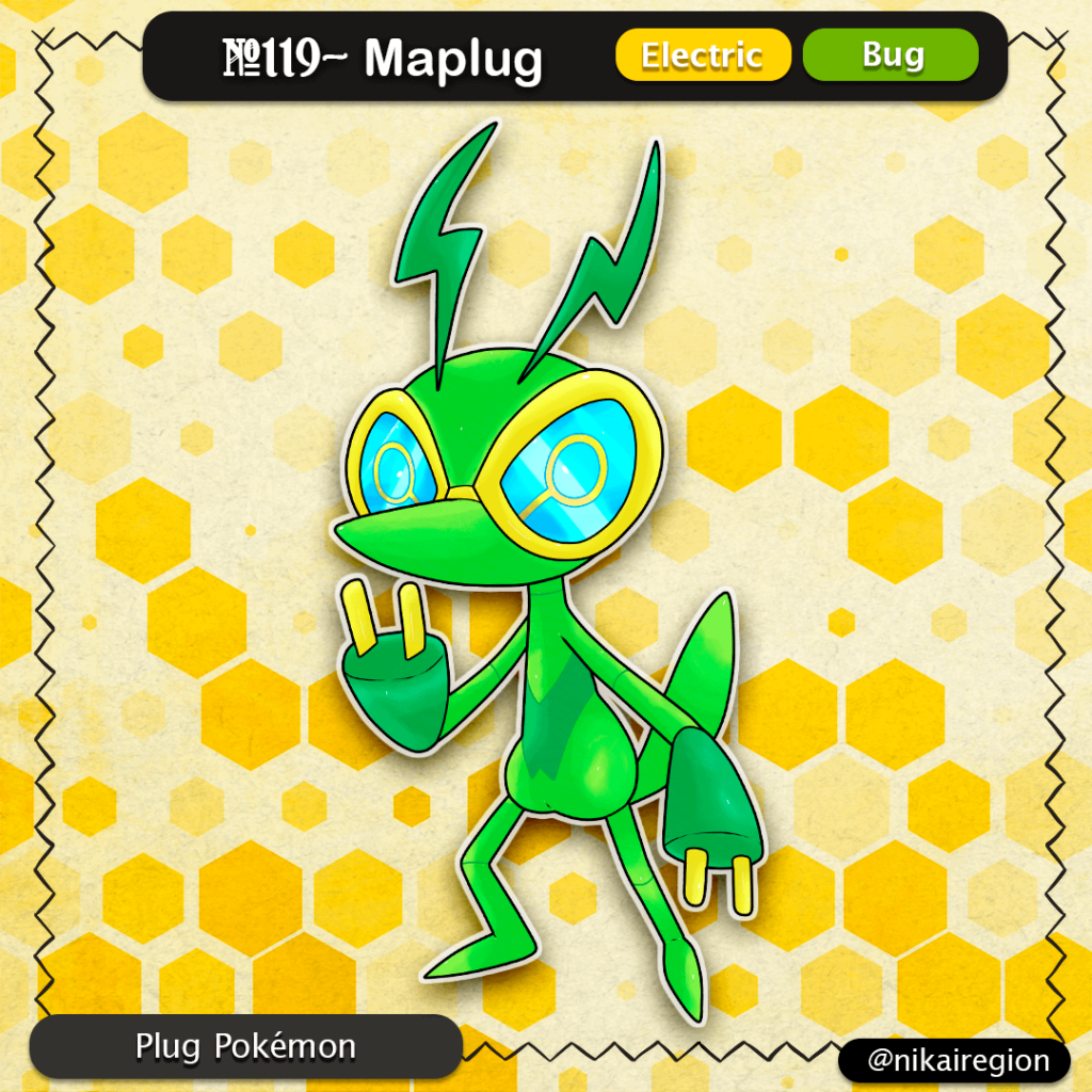 Electric Plug Mantis Fakemon - Electric/Bug Pokemon - Japanese Pokémon Region - @nikairegion
