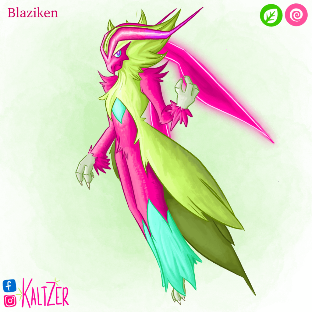 I just finished drawing opposite-type Hoenn starters! Here is Blaziken :)