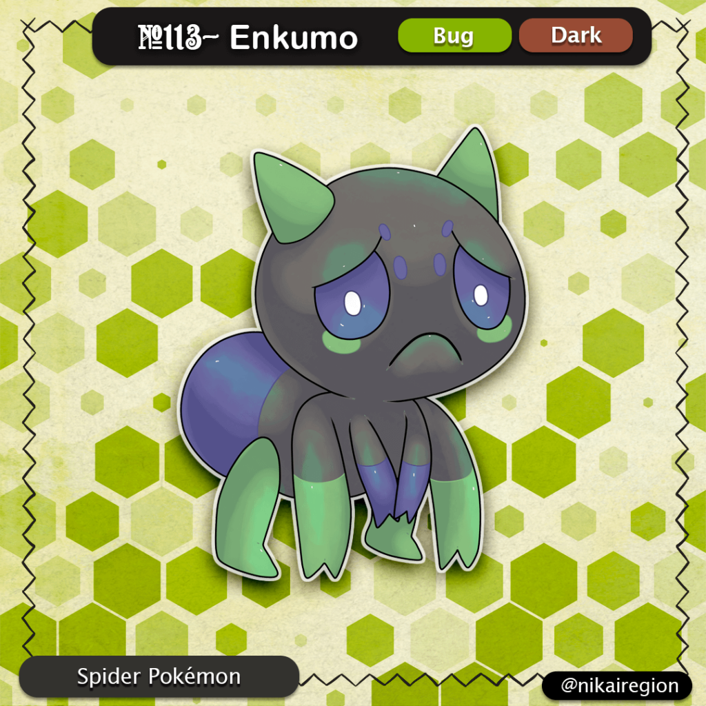Sad Spider Pokémon - Bug/Dark Fakemon - Japanese Spider - Pokemon Region @nikairegion