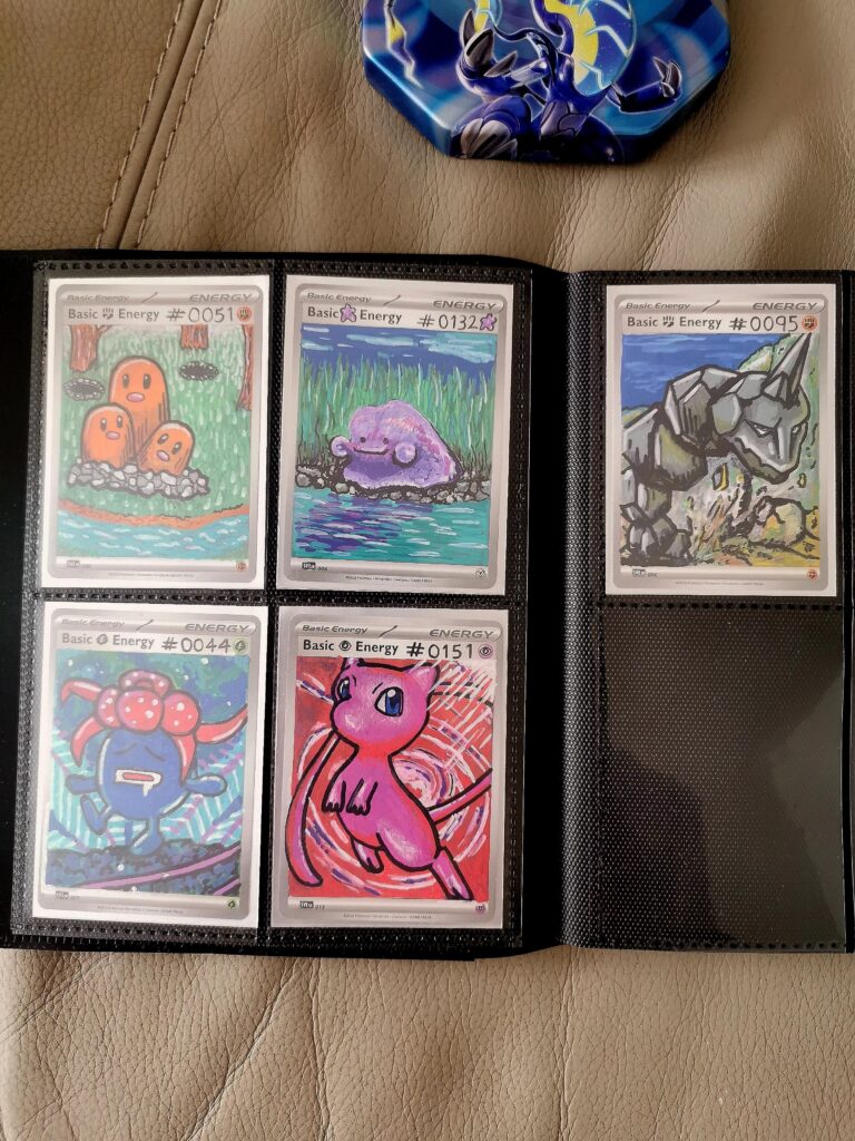 A few of my newest pieces to add to my 151 picture pokedex. On (energy cards)