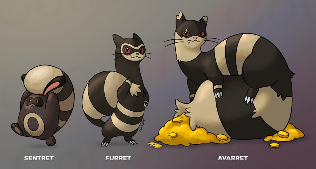 After some much appreciated feedback, here is my refined Dark-Type Regional Furret Line!