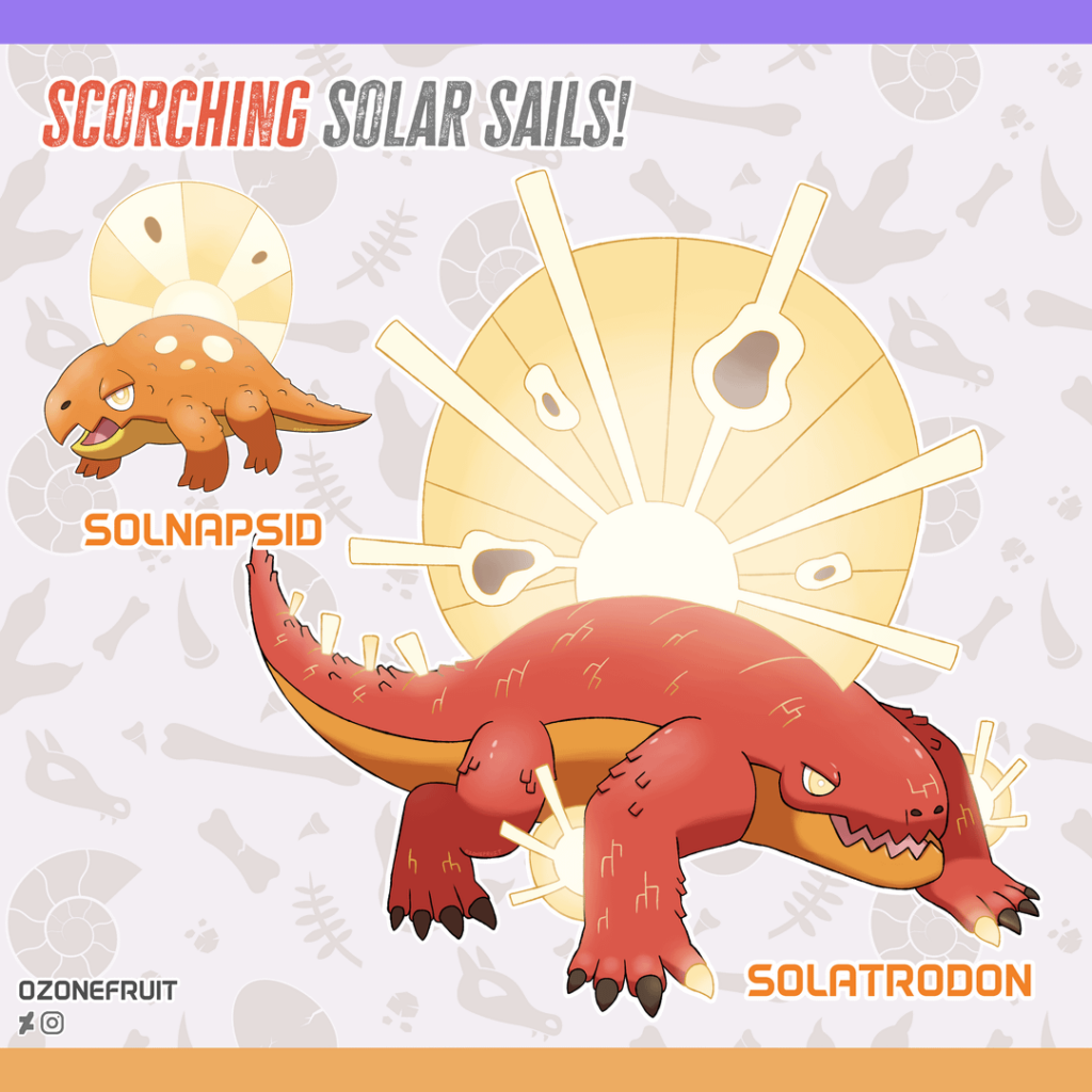 [OC] Dimetrodon Fakemon Line! The Fire Types Solnapsid and Solatrodon!
