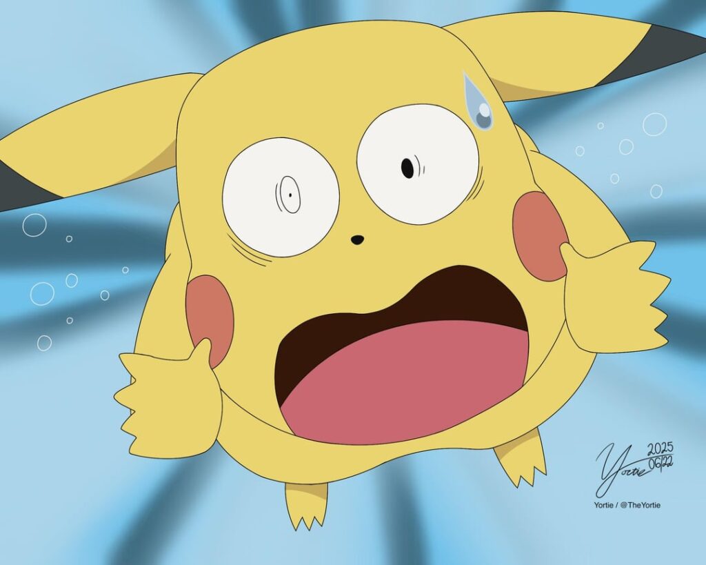 I redrew this frame of Pikachu falling, but I changed his expression