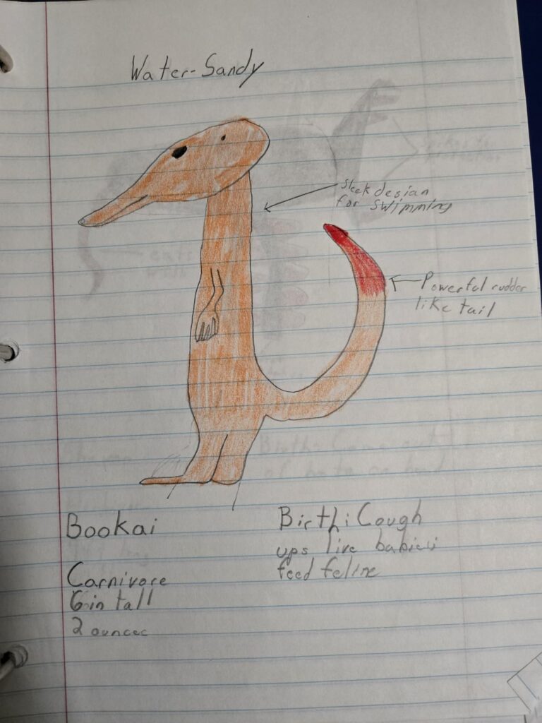 Two Fakemons I drew as a a kid in the 90s, and my sister's interpretation based on my description!