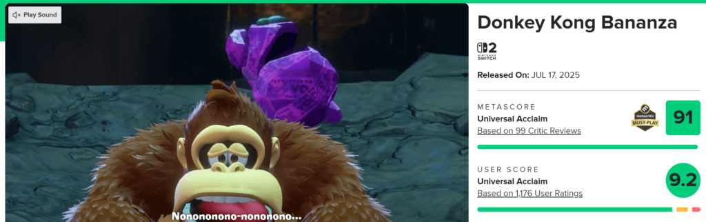 Donkey Kong Bananza Is Now the Highest Rated Nintendo Games of All Time (User Score)