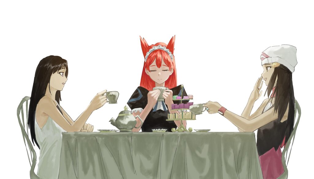 Latias with Platinum and Moon teatime- Pokespe characters art that I commissioned my friend [OC]