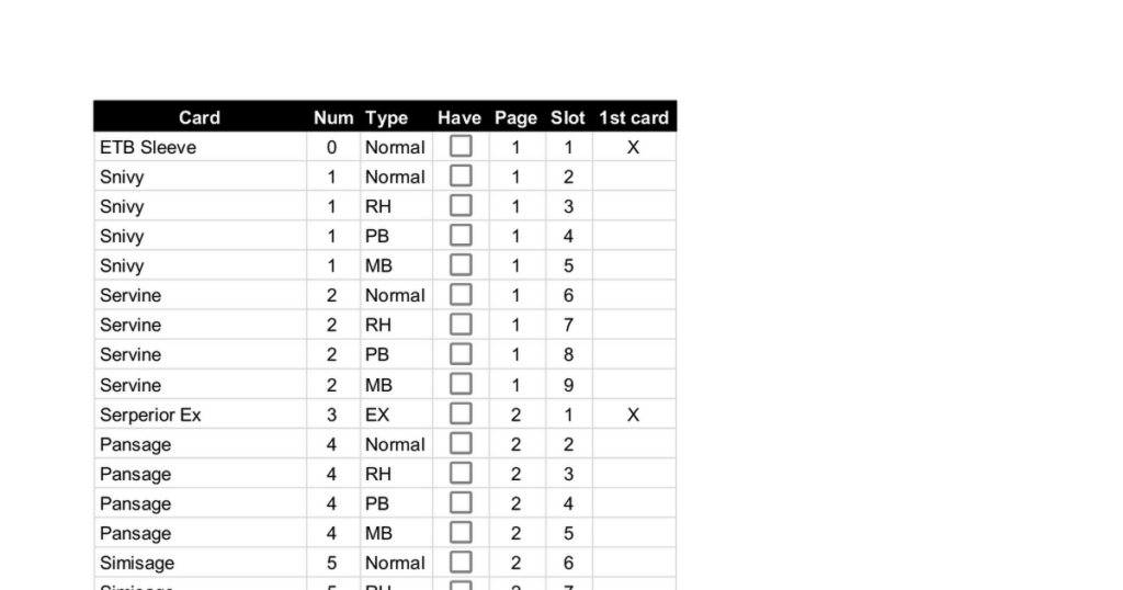 Black Bolt / White Flare Master Set Tracker template