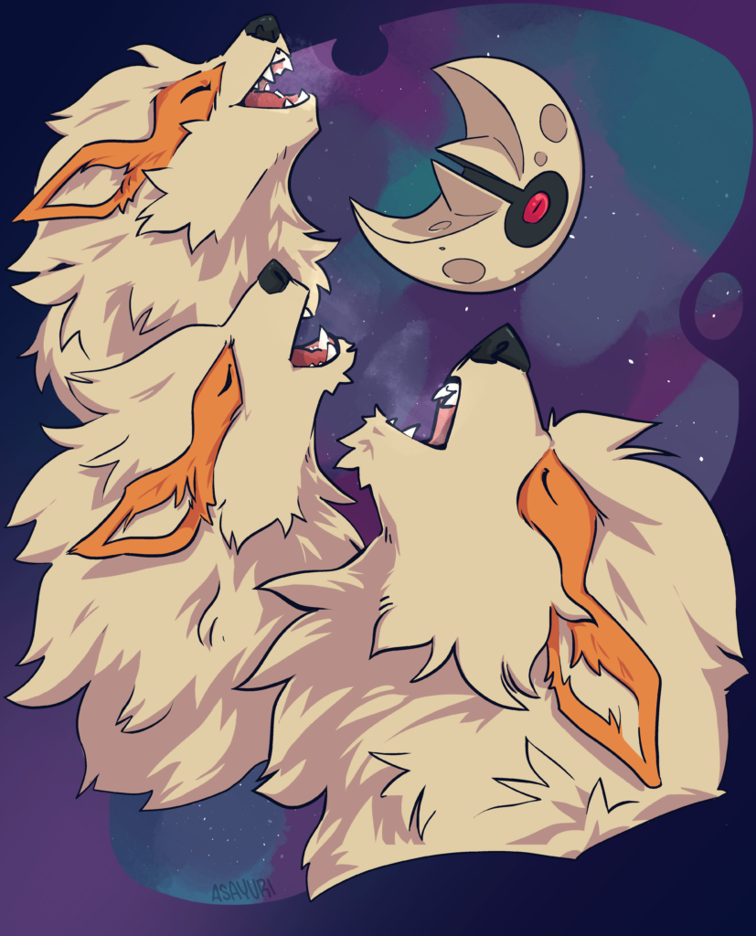 Three Arcanine Lunatone (art by me)