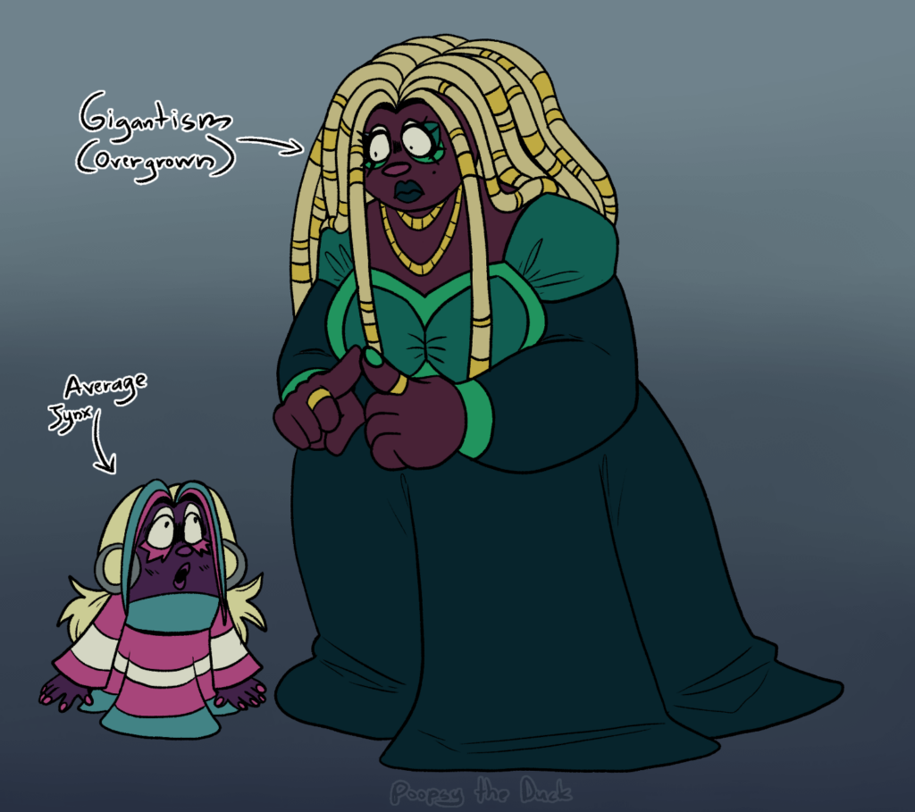 I drew Jynx and one with Gigantism, I love putting Jynx in different outfits.