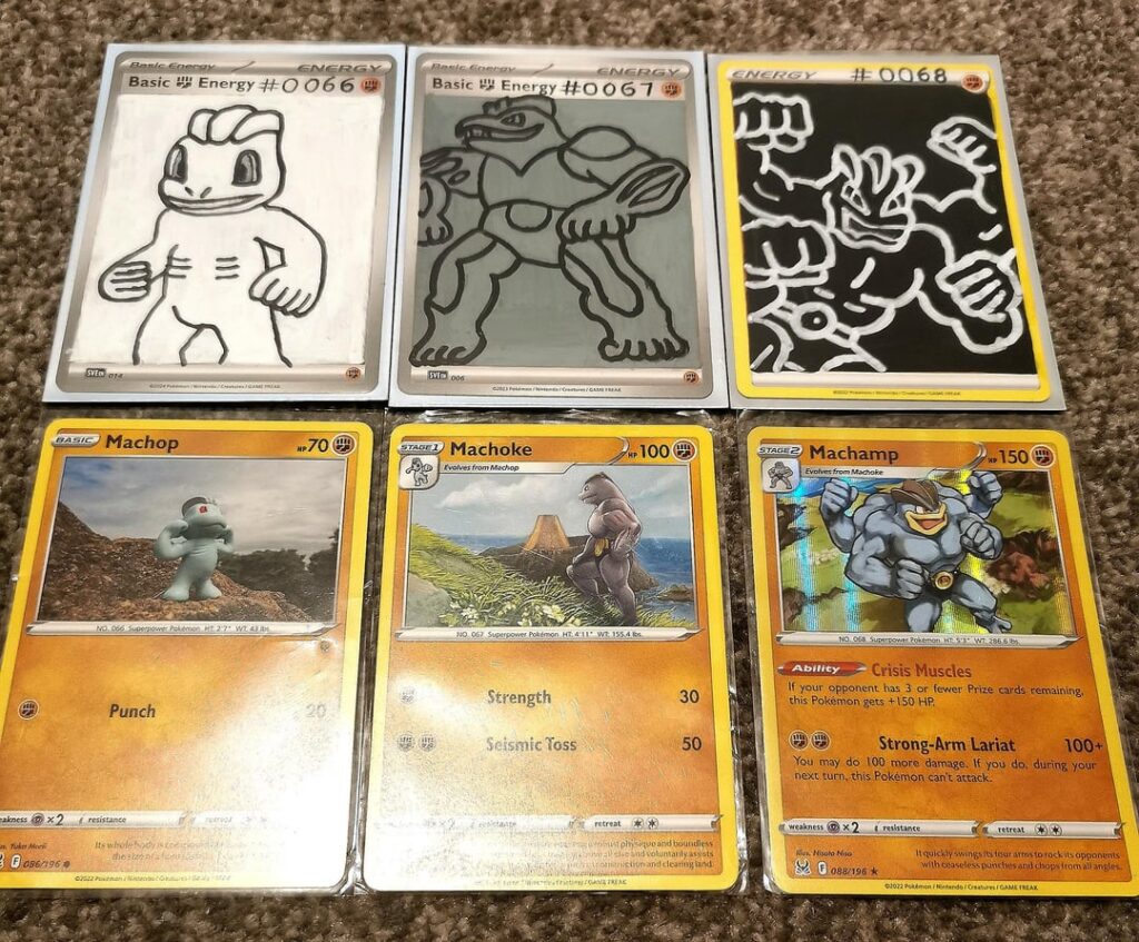 Went for my (Yu nagaba) style for my machop evolutions for my picture pokedex on (grading cards) 3 more added to my 151 binder.