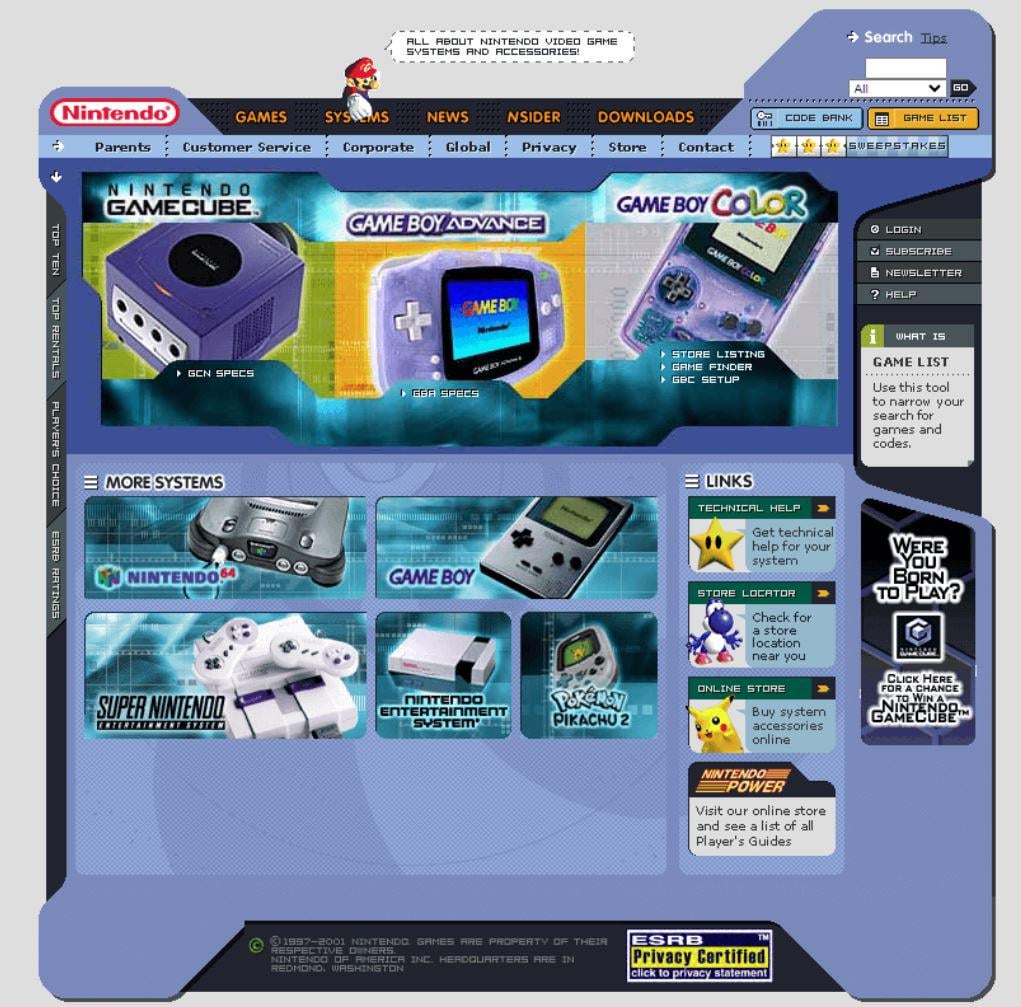 Throwback to a time when Nintendo was OBSESSED with Purple. (Website 2001)