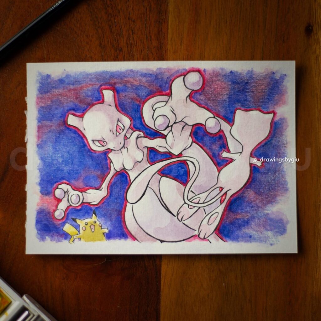 Mewtwo & Mew [OC] reference by Ken Sugimori