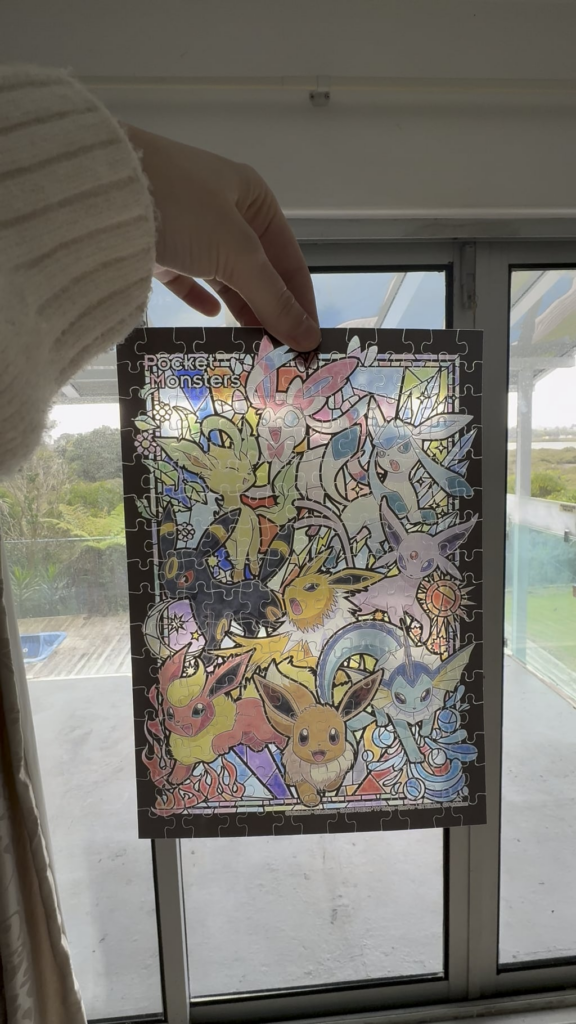A friend gifted me this gorgeous stained glass Eeveelution puzzle from Japan!