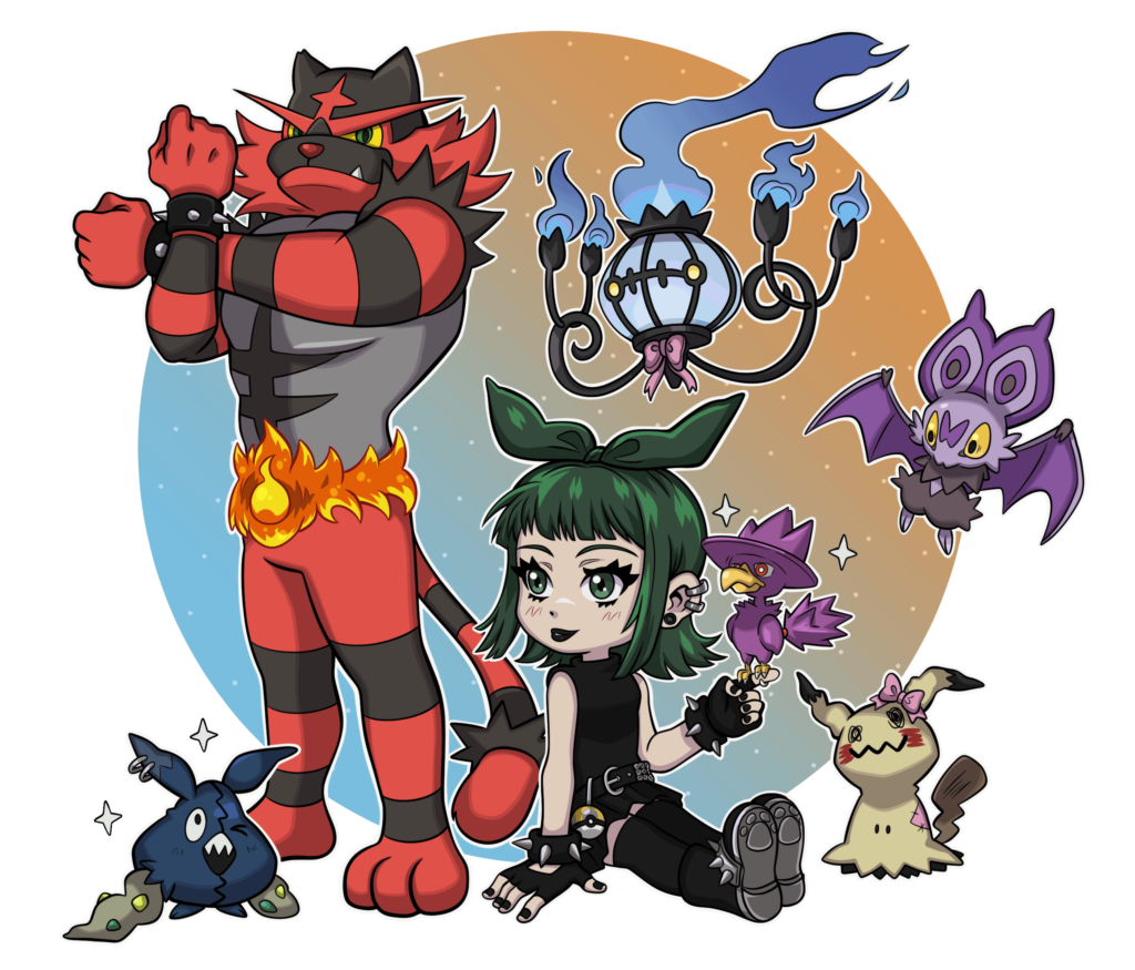 [OC] Wanted to draw my Pokémon Trainer OC and team! ♡