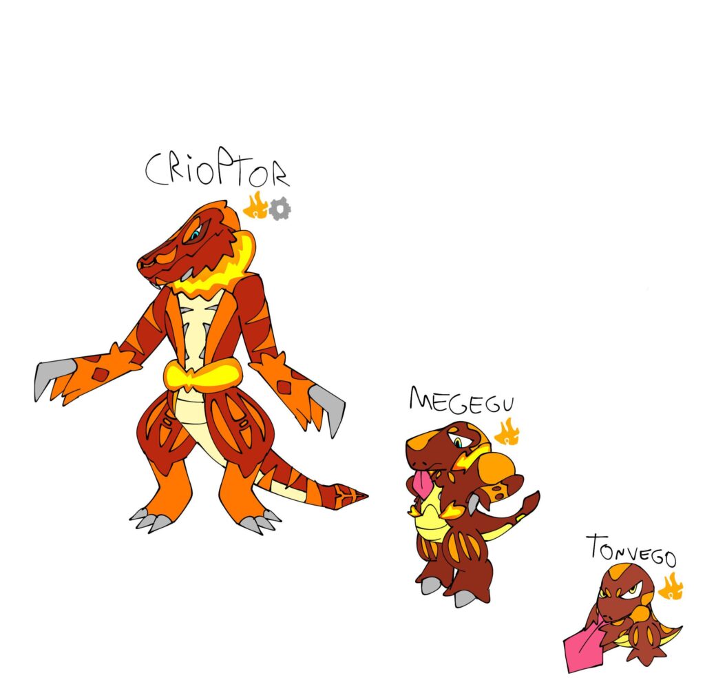 Color sketches of the fire-type starter from my fangame