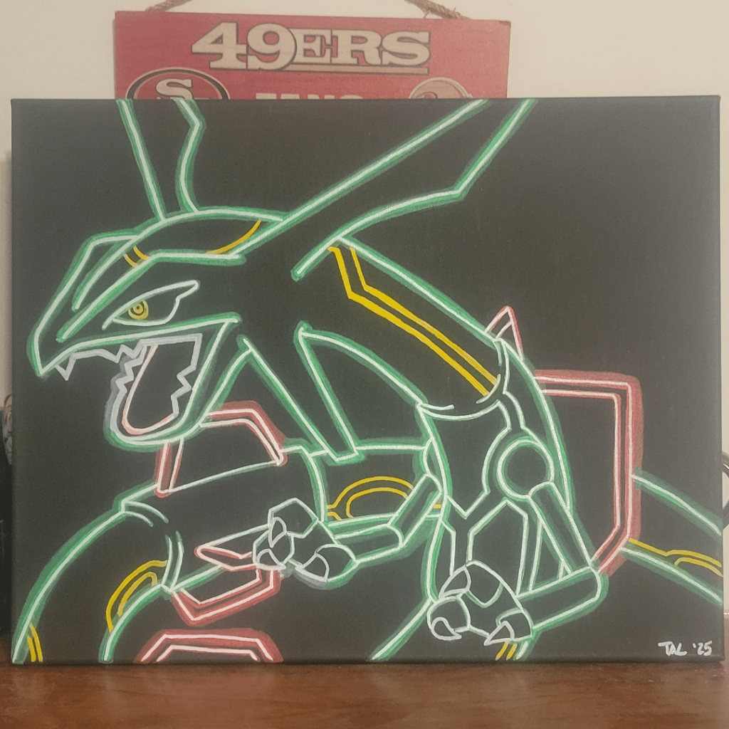 Acrylic paintings on canvas made to look like neon lights.