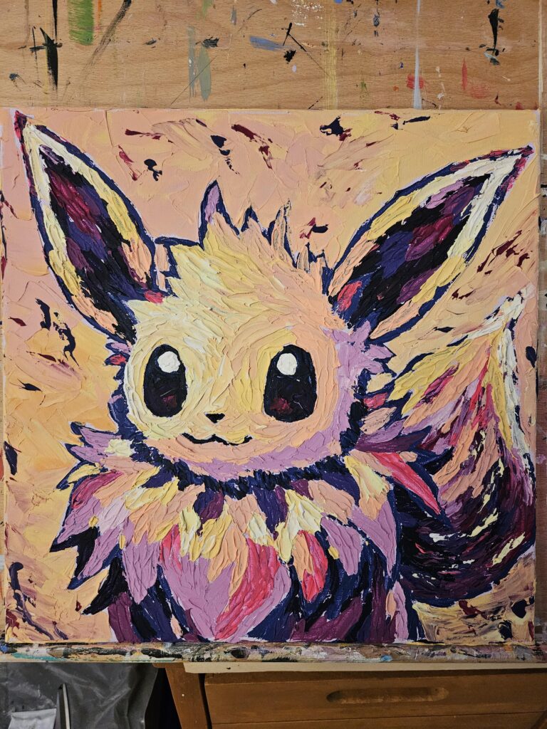 Eevee. Acrylic on canvas 15"x14".