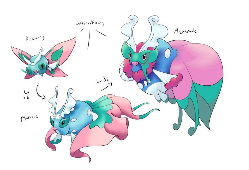 Some old art of my Watery/Fairy starter line