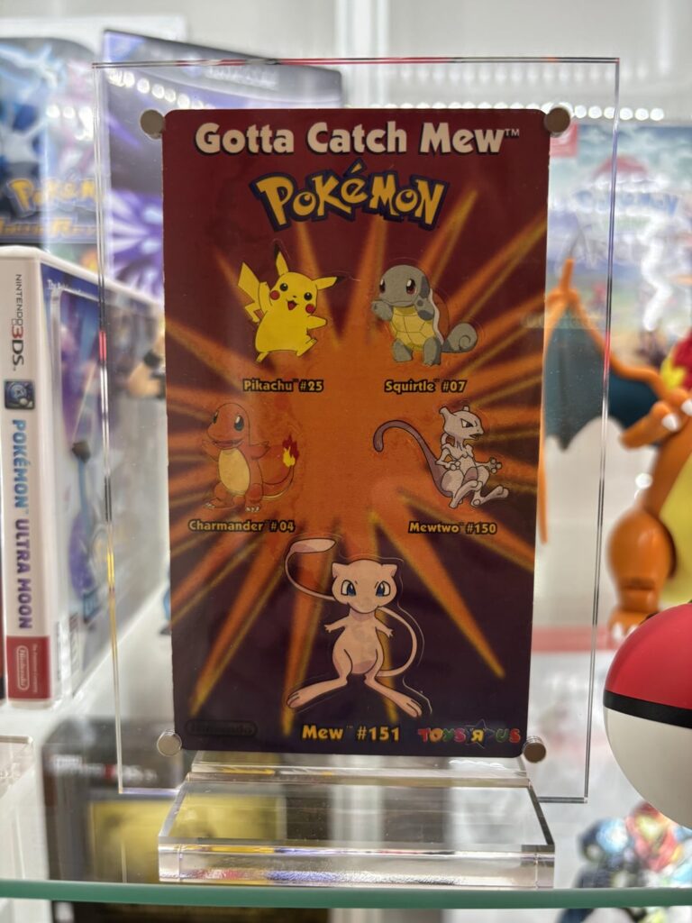You can fairly easily obtain the 1999 Yoshira Mew from Toys “R” Us (and the sticker card to make it feel a little more authentic!)